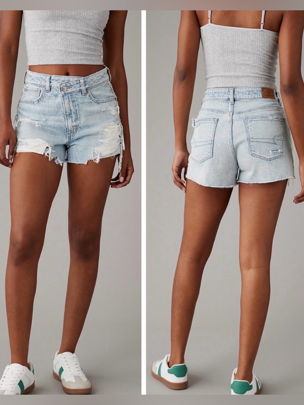 American Eagle Ripped Distressed Strigid Light Blue Denim Mom Shorts Size 0
